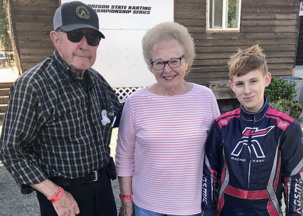 Josh Pierson with his grandparents at Pat’s Acres.
